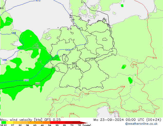 Max. wind snelheid GFS 0.25 ma 23.09.2024 00 UTC