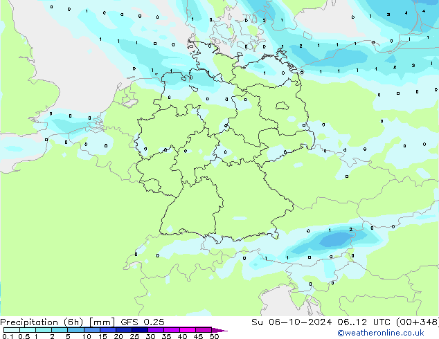 осадки (6h) GFS 0.25 Вс 06.10.2024 12 UTC