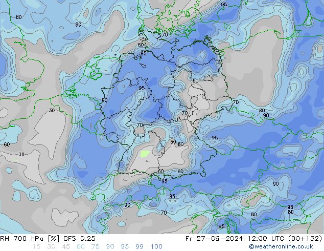 RH 700 hPa GFS 0.25 Fr 27.09.2024 12 UTC