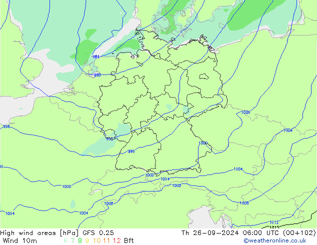 High wind areas GFS 0.25 Qui 26.09.2024 06 UTC