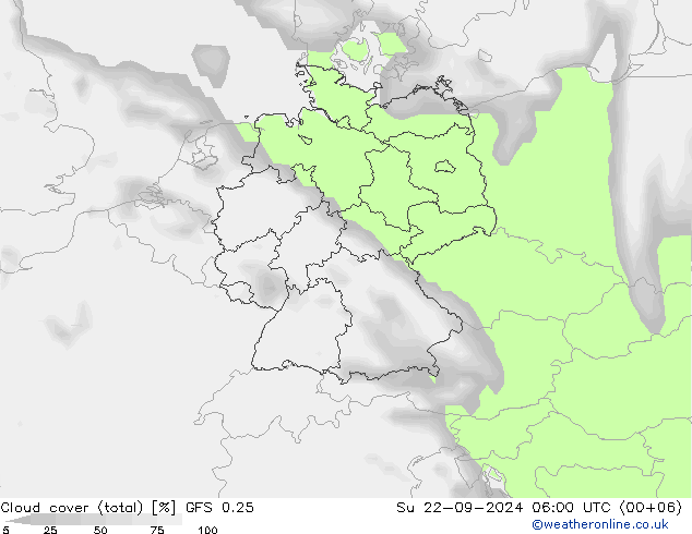 Nubi (totali) GFS 0.25 dom 22.09.2024 06 UTC