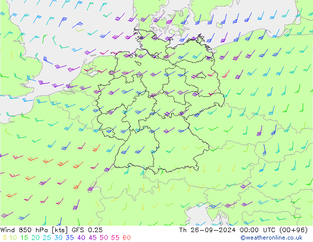 Wind 850 hPa GFS 0.25 Do 26.09.2024 00 UTC