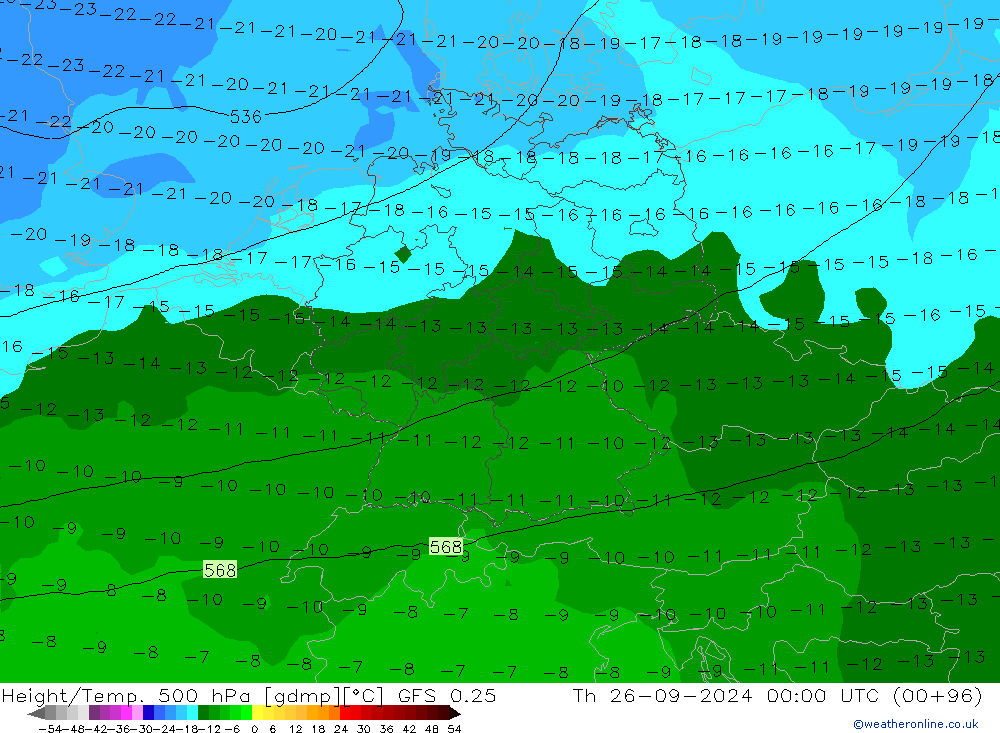 Z500/Rain (+SLP)/Z850 GFS 0.25 jue 26.09.2024 00 UTC