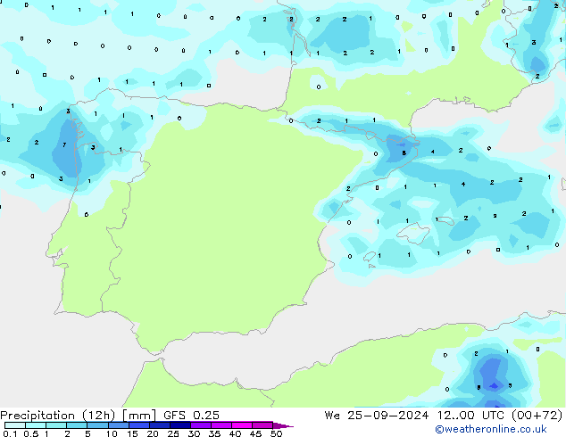 Precipitation (12h) GFS 0.25 St 25.09.2024 00 UTC