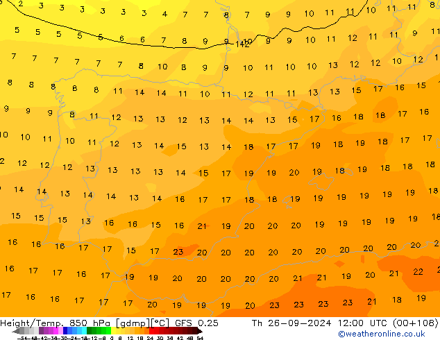 Height/Temp. 850 hPa GFS 0.25 Th 26.09.2024 12 UTC