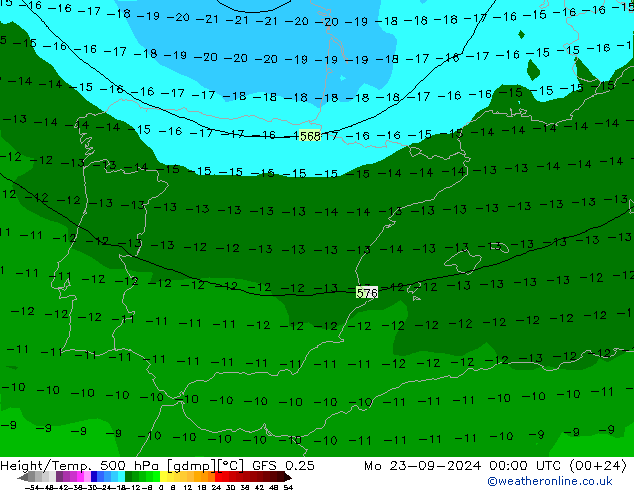 Z500/Yağmur (+YB)/Z850 GFS 0.25 Pzt 23.09.2024 00 UTC