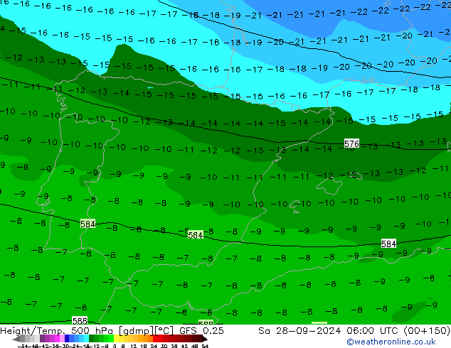 Z500/Yağmur (+YB)/Z850 GFS 0.25 Cts 28.09.2024 06 UTC