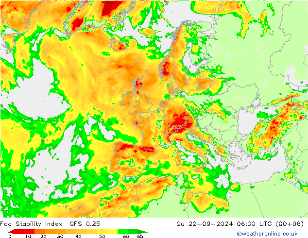 Fog Stability Index GFS 0.25 星期日 22.09.2024 06 UTC