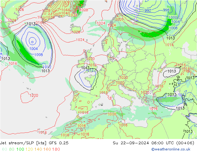 高速氣流/地面气压 GFS 0.25 星期日 22.09.2024 06 UTC