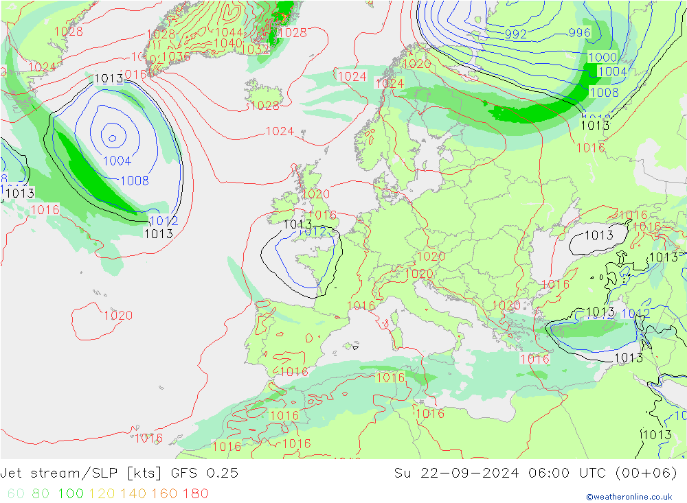 高速氣流/地面气压 GFS 0.25 星期日 22.09.2024 06 UTC