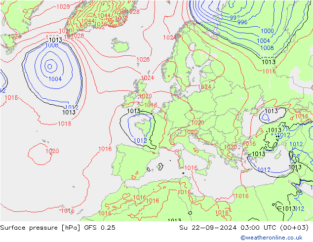 Surface pressure GFS 0.25 Su 22.09.2024 03 UTC