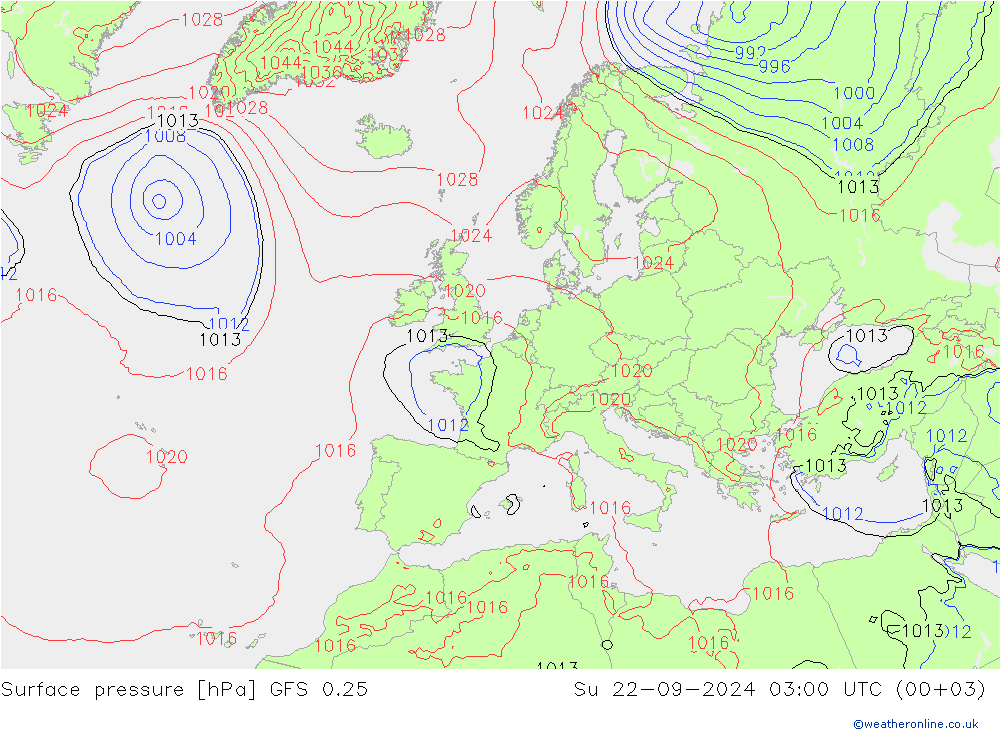 地面气压 GFS 0.25 星期日 22.09.2024 03 UTC