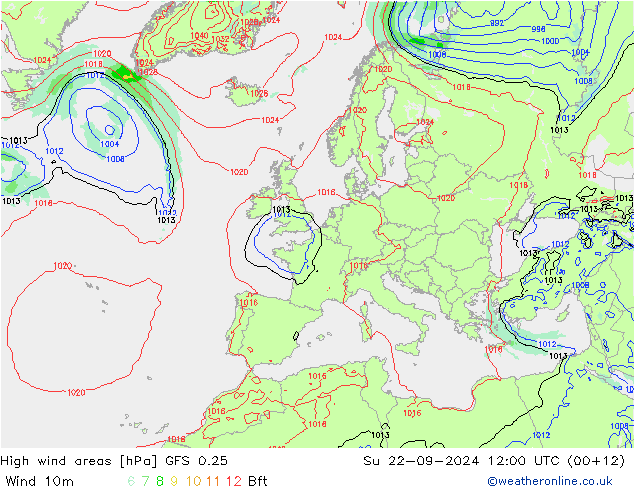 High wind areas GFS 0.25 Dom 22.09.2024 12 UTC