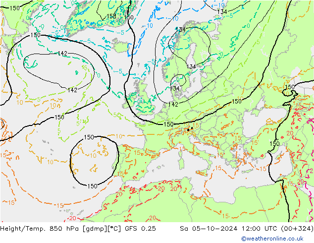 Height/Temp. 850 hPa GFS 0.25 Sa 05.10.2024 12 UTC