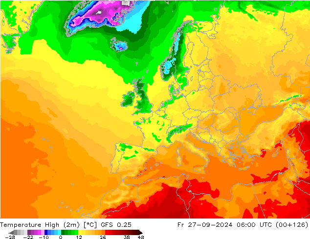 Maksimum Değer (2m) GFS 0.25 Cu 27.09.2024 06 UTC