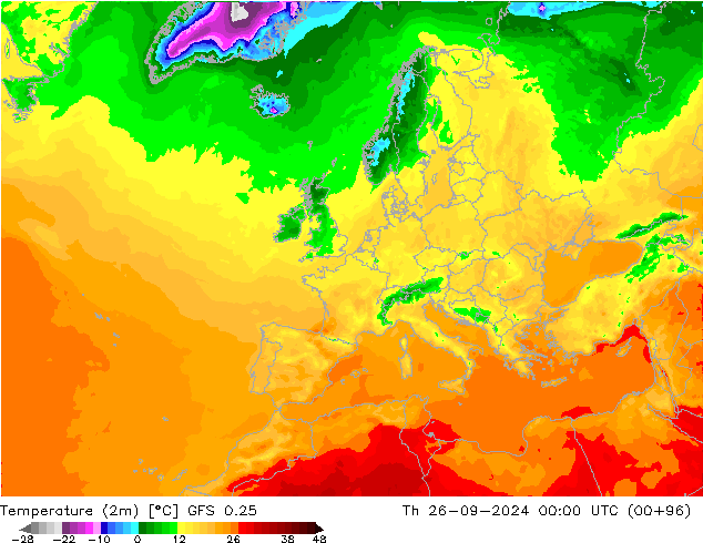 Temperatura (2m) GFS 0.25 Qui 26.09.2024 00 UTC