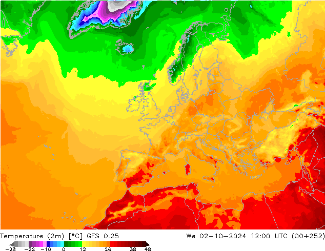 Sıcaklık Haritası (2m) GFS 0.25 Çar 02.10.2024 12 UTC