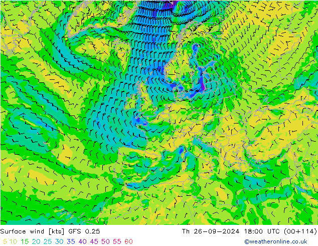 Vento 10 m GFS 0.25 gio 26.09.2024 18 UTC