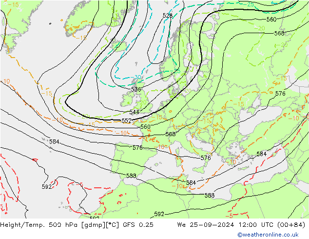 Z500/Rain (+SLP)/Z850 GFS 0.25 mer 25.09.2024 12 UTC