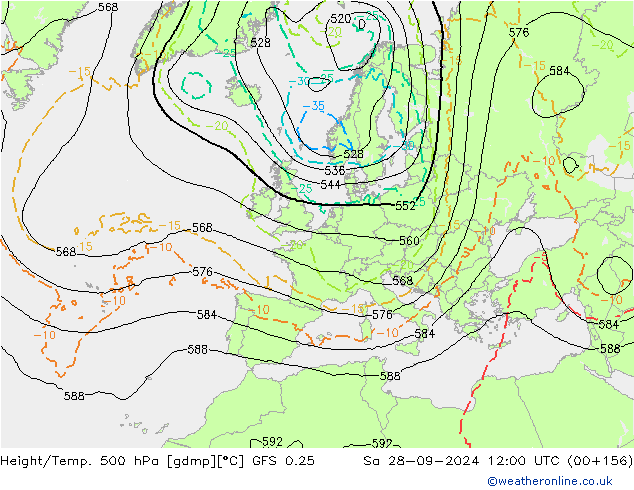 Z500/Rain (+SLP)/Z850 GFS 0.25 сб 28.09.2024 12 UTC