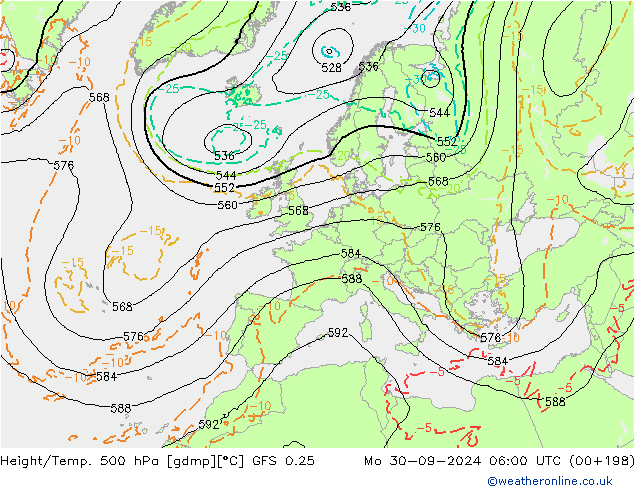 Z500/Rain (+SLP)/Z850 GFS 0.25 Mo 30.09.2024 06 UTC