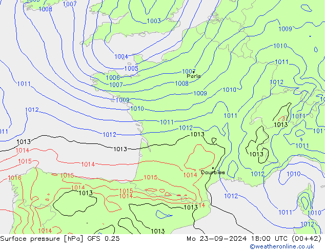 GFS 0.25: Pzt 23.09.2024 18 UTC