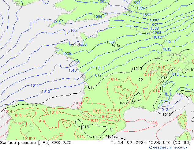 GFS 0.25: Út 24.09.2024 18 UTC