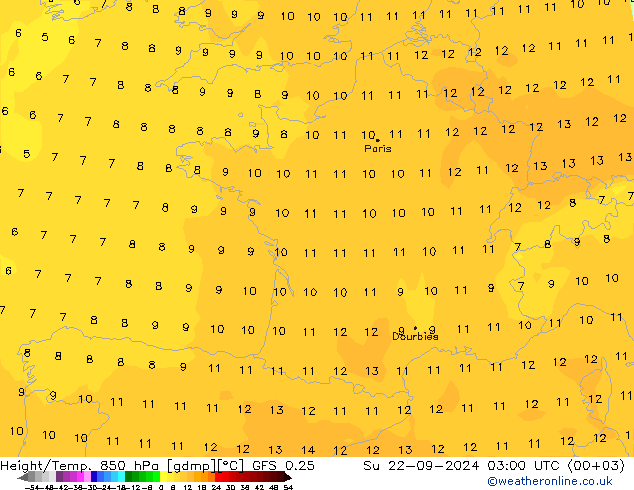 Z500/Rain (+SLP)/Z850 GFS 0.25 dom 22.09.2024 03 UTC