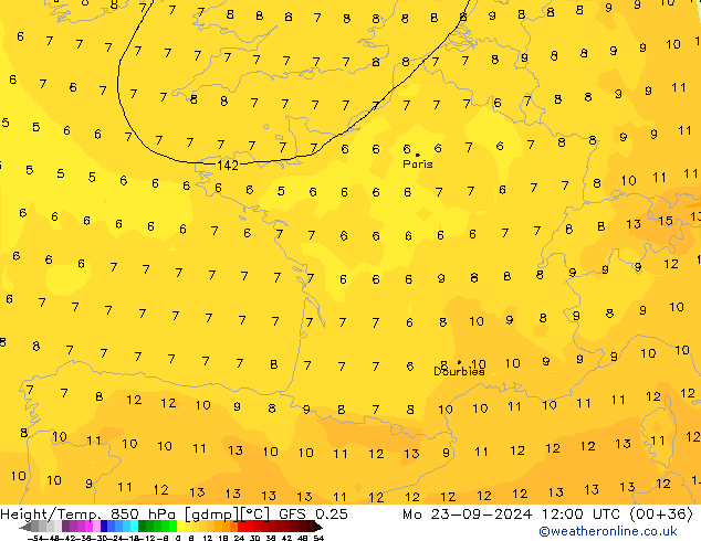 Z500/Rain (+SLP)/Z850 GFS 0.25 пн 23.09.2024 12 UTC