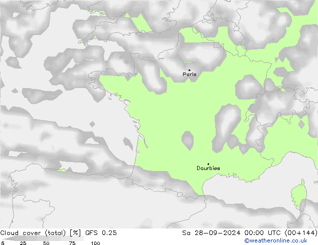 Bulutlar (toplam) GFS 0.25 Cts 28.09.2024 00 UTC