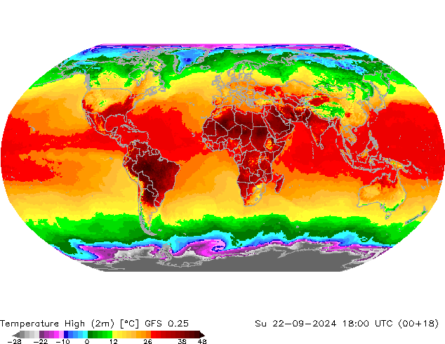 Temperature High (2m) GFS 0.25 Su 22.09.2024 18 UTC