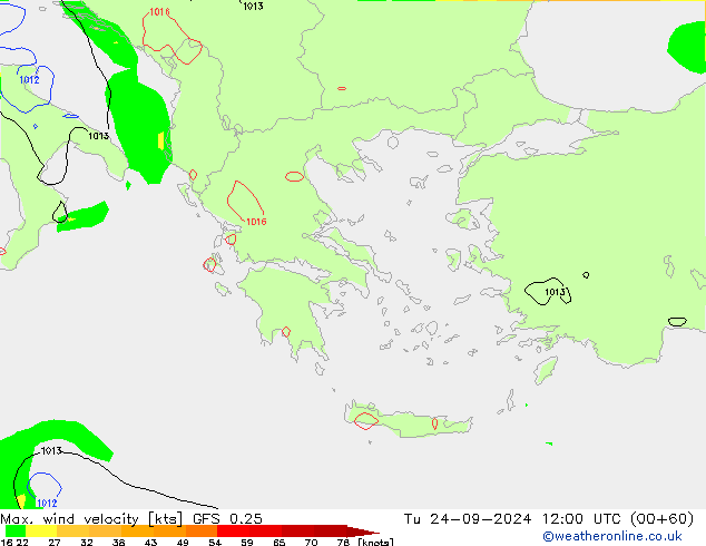 Max. wind velocity GFS 0.25 Ter 24.09.2024 12 UTC