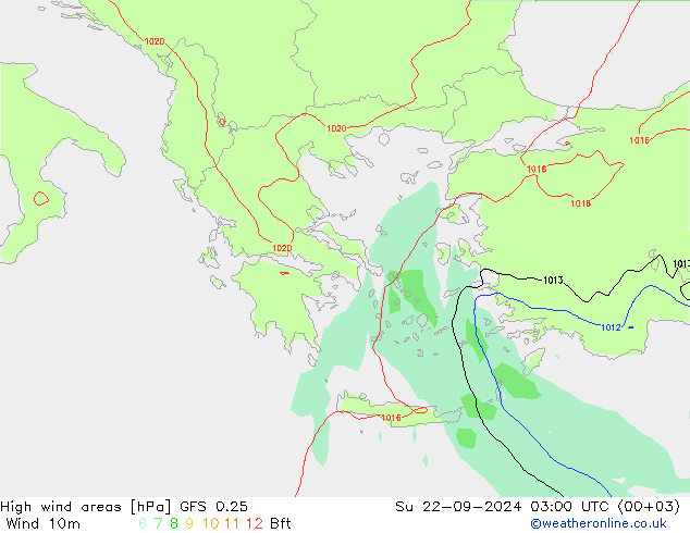 Windvelden GFS 0.25 zo 22.09.2024 03 UTC