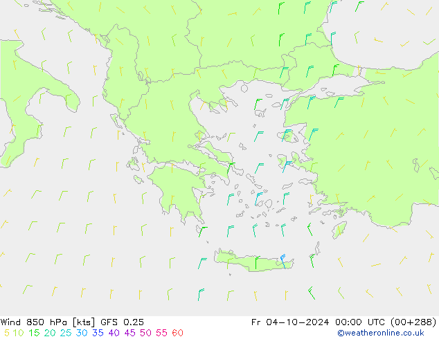 Wind 850 hPa GFS 0.25 Pá 04.10.2024 00 UTC