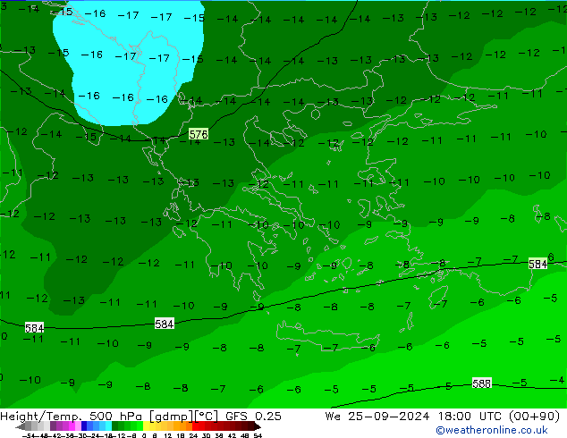 Z500/Yağmur (+YB)/Z850 GFS 0.25 Çar 25.09.2024 18 UTC