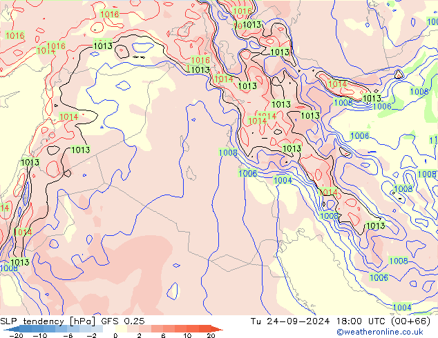 SLP tendency GFS 0.25 Tu 24.09.2024 18 UTC