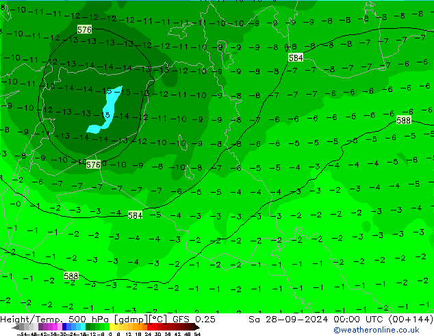 Z500/Rain (+SLP)/Z850 GFS 0.25 Sa 28.09.2024 00 UTC