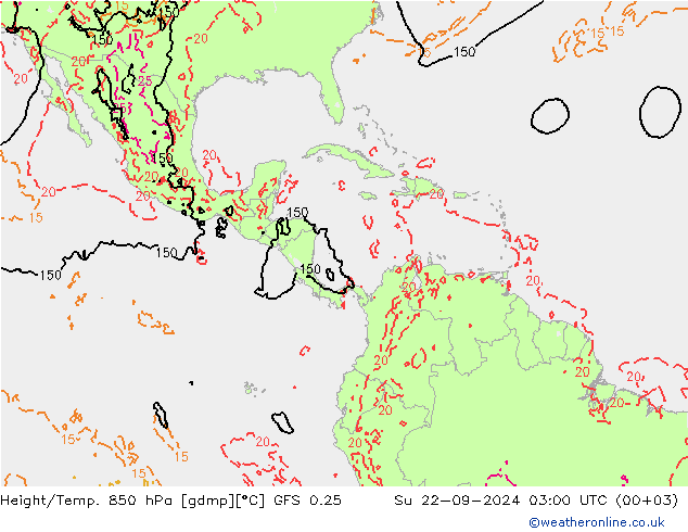 Z500/Yağmur (+YB)/Z850 GFS 0.25 Paz 22.09.2024 03 UTC