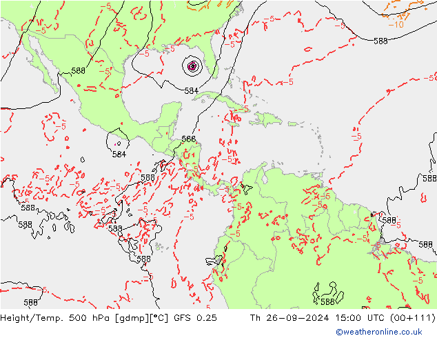 Z500/Yağmur (+YB)/Z850 GFS 0.25 Per 26.09.2024 15 UTC