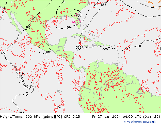 Z500/Rain (+SLP)/Z850 GFS 0.25 ven 27.09.2024 06 UTC