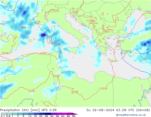 Z500/Rain (+SLP)/Z850 GFS 0.25 Su 22.09.2024 09 UTC