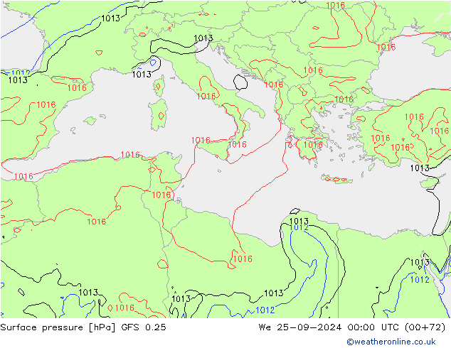 GFS 0.25: mer 25.09.2024 00 UTC