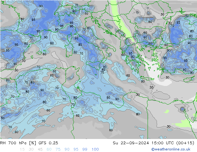 RH 700 hPa GFS 0.25 Su 22.09.2024 15 UTC