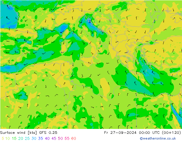 Vento 10 m GFS 0.25 Sex 27.09.2024 00 UTC