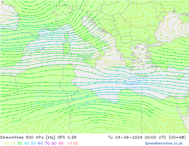 Stroomlijn 500 hPa GFS 0.25 di 24.09.2024 00 UTC