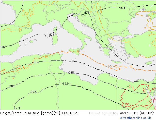 Z500/Regen(+SLP)/Z850 GFS 0.25 zo 22.09.2024 06 UTC