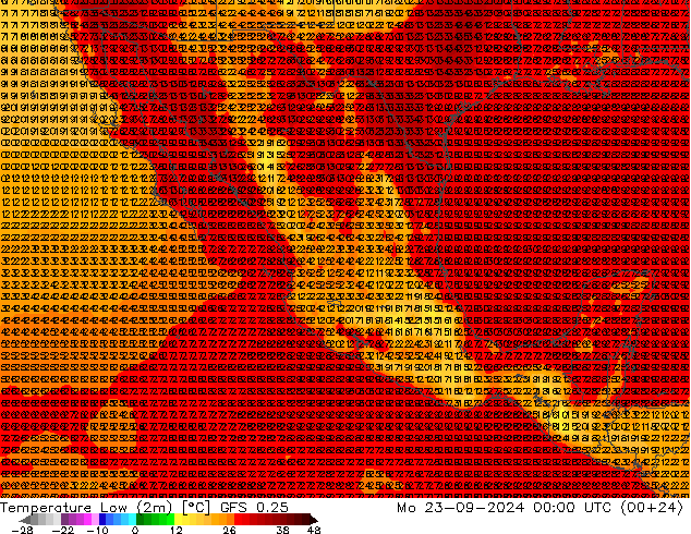 Temperature Low (2m) GFS 0.25 Mo 23.09.2024 00 UTC