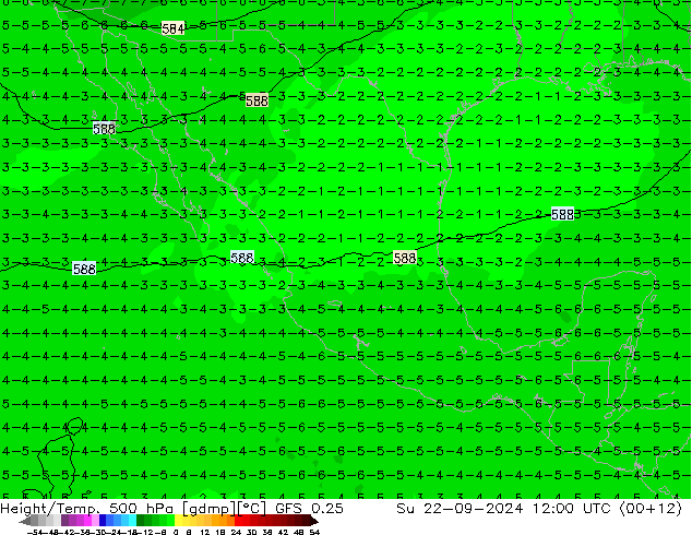 Z500/Rain (+SLP)/Z850 GFS 0.25 dom 22.09.2024 12 UTC