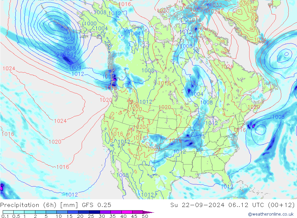 Z500/Rain (+SLP)/Z850 GFS 0.25 dom 22.09.2024 12 UTC