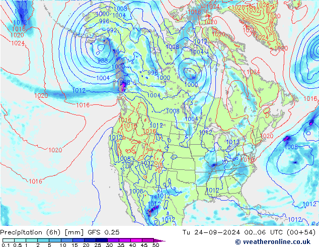 Z500/Rain (+SLP)/Z850 GFS 0.25 вт 24.09.2024 06 UTC